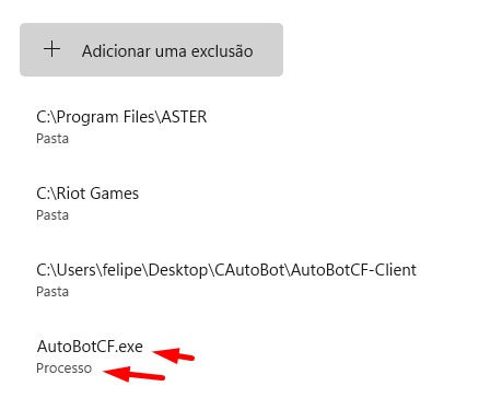 Exclusão Antivírus